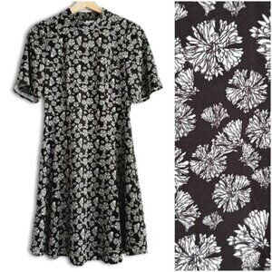 H&M Floral High Neck Mini Dress Flowy Lightweight B&W Sz 6